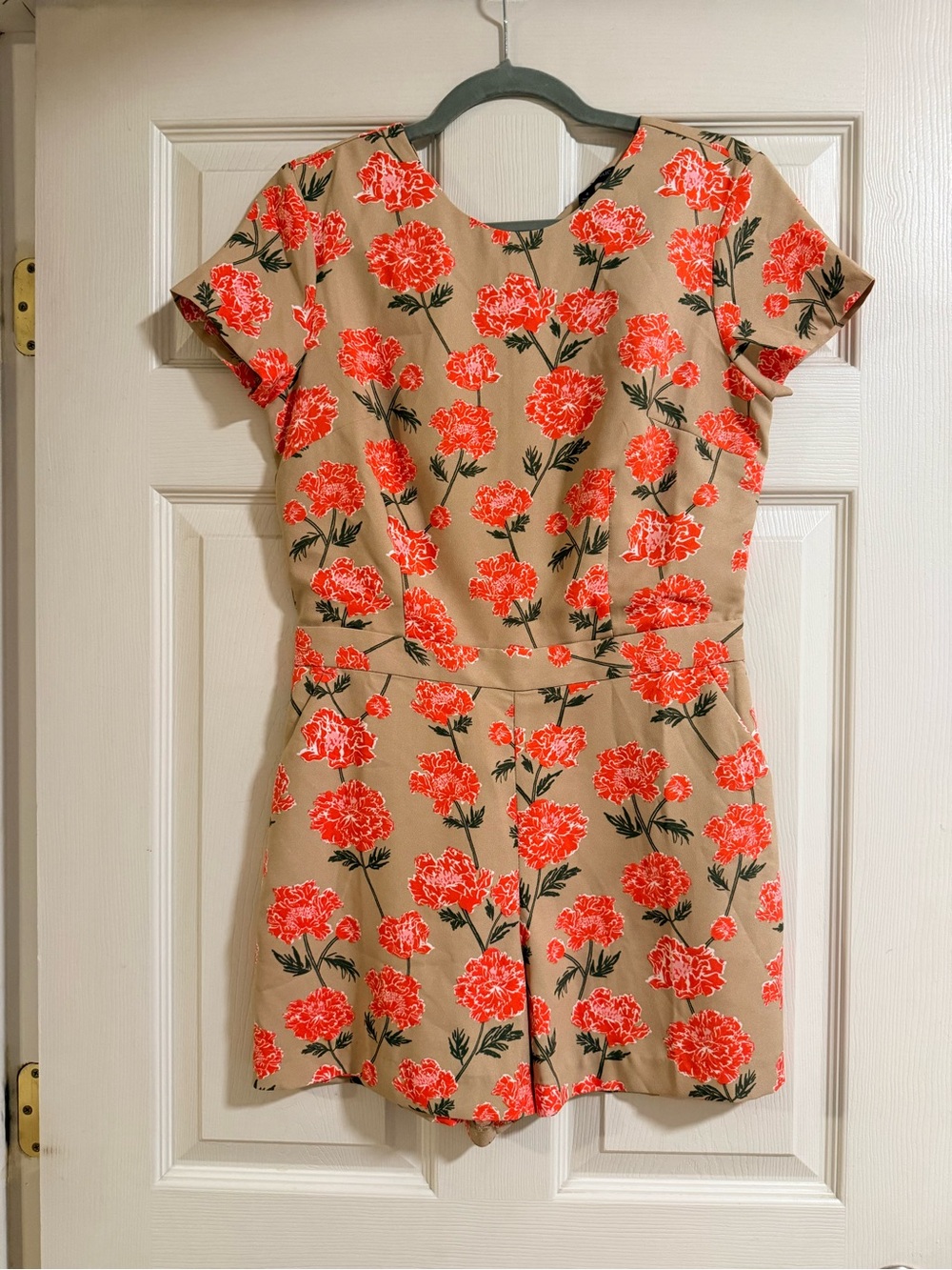 Banana Republic Tan Floral Romper with Red Flowers